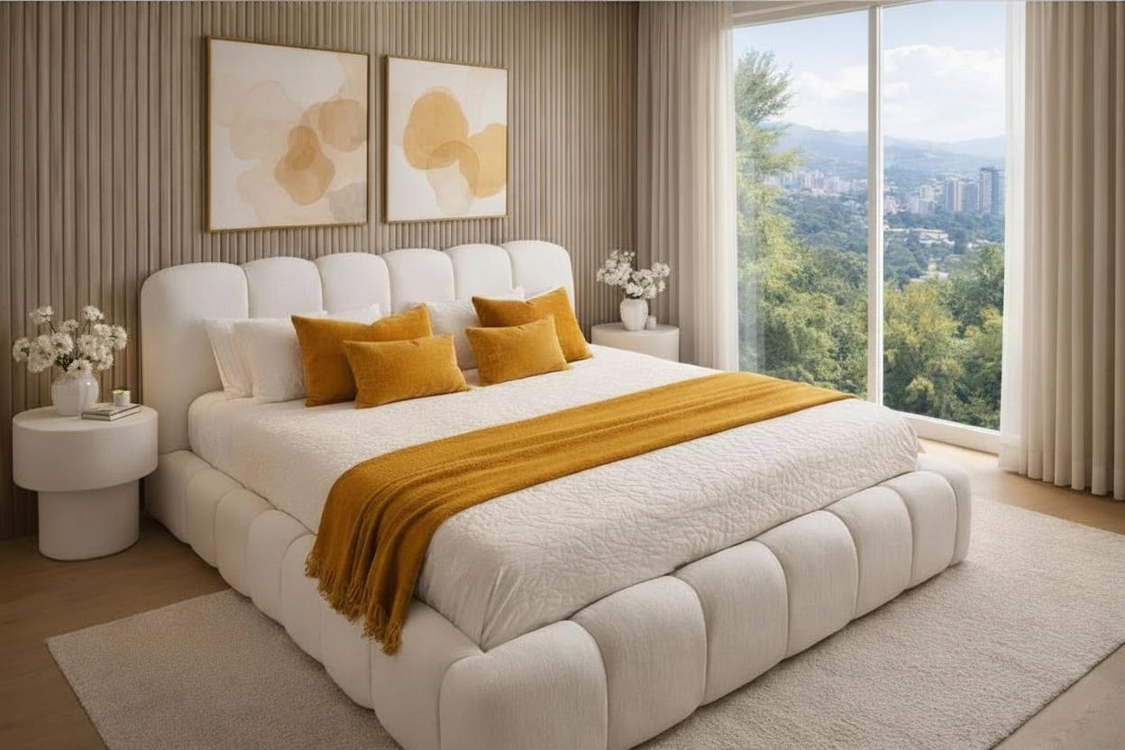 Cama Dalia Moderna Tapizada | Cama Nube - Descanso Premium